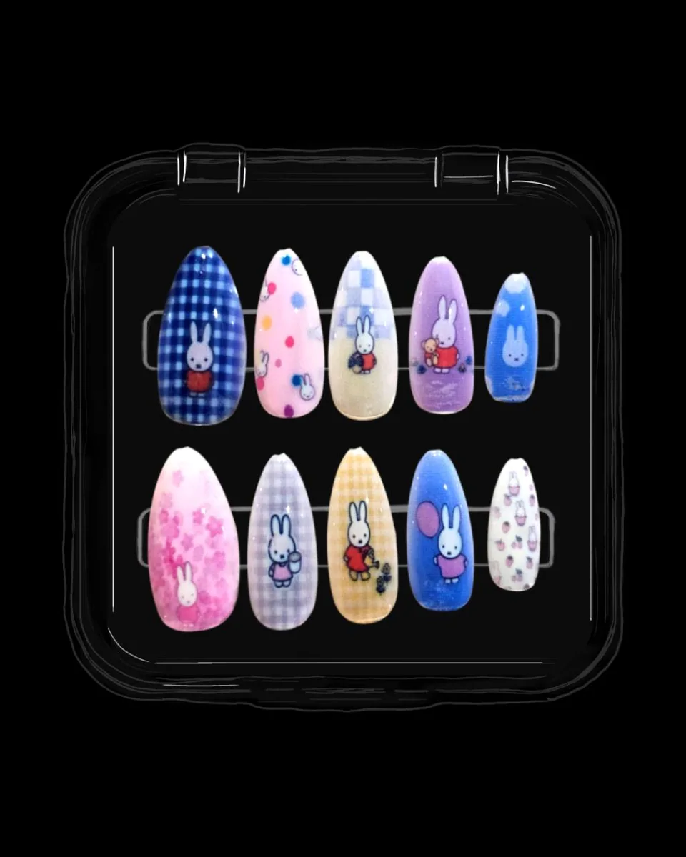 Storybook Bunny Checks nail design